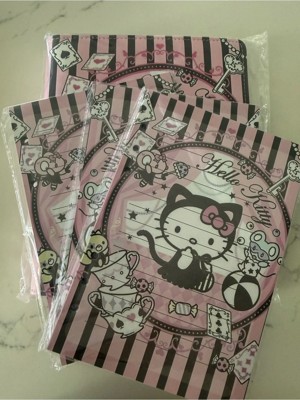 Kitty Pink Striped Binder